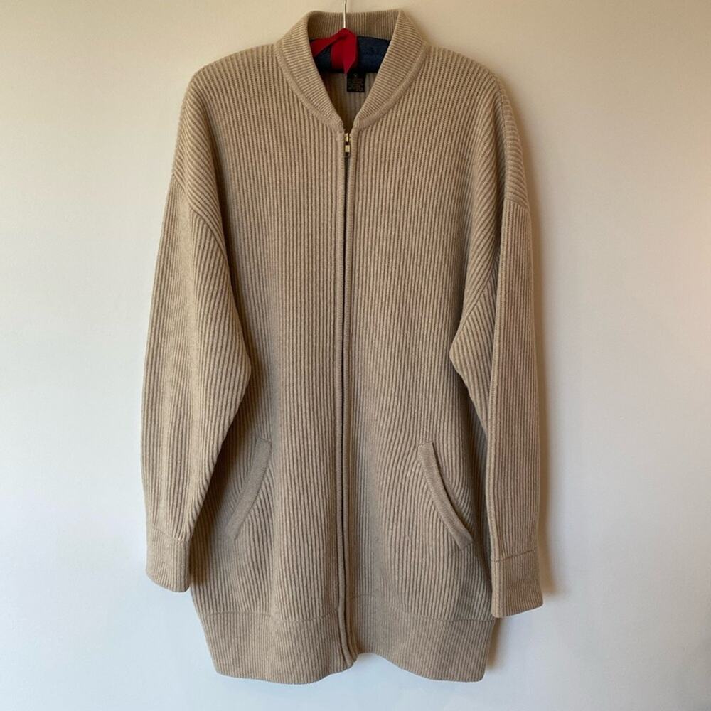 Classiques for Nordstrom Knit Zip Cardigan Tan Size M Lambswool Cashmere preppy